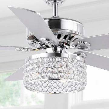 Kristie 52" Crystal/Metal Modern Glam Drum LED Ceiling Fan With Remote - JONATHAN Y
